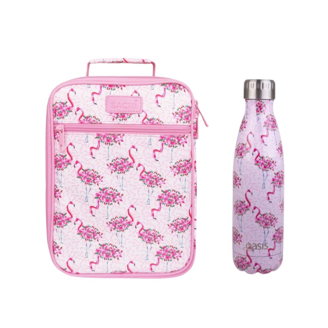 Sachi Flamingos Bag and Bottle Combo - Kids Lunch Bag and Kids Drink Bottle