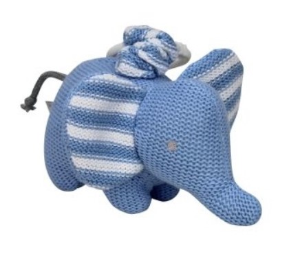 Baby Pram Toy Knitted Elephant Blue