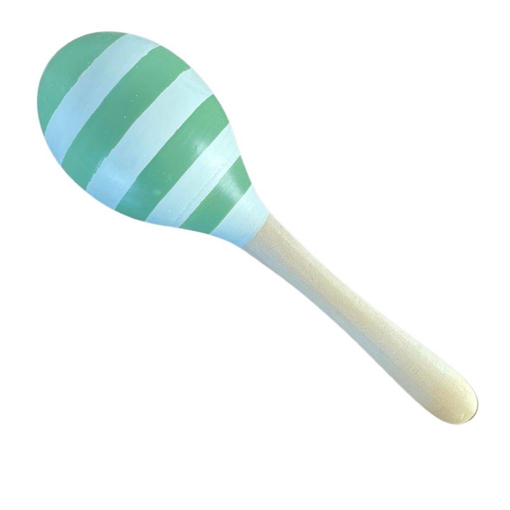 Large Wooden Maraca - Olive Green and White Stripe - Wooden Baby Toys 