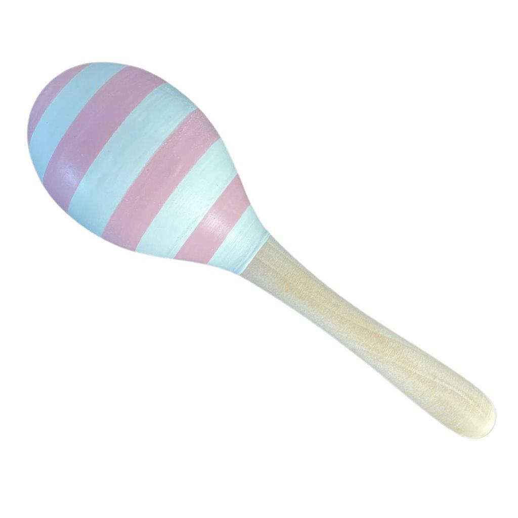 Large Wooden Maraca - Pink and White Stripe - Wooden Baby Toys 