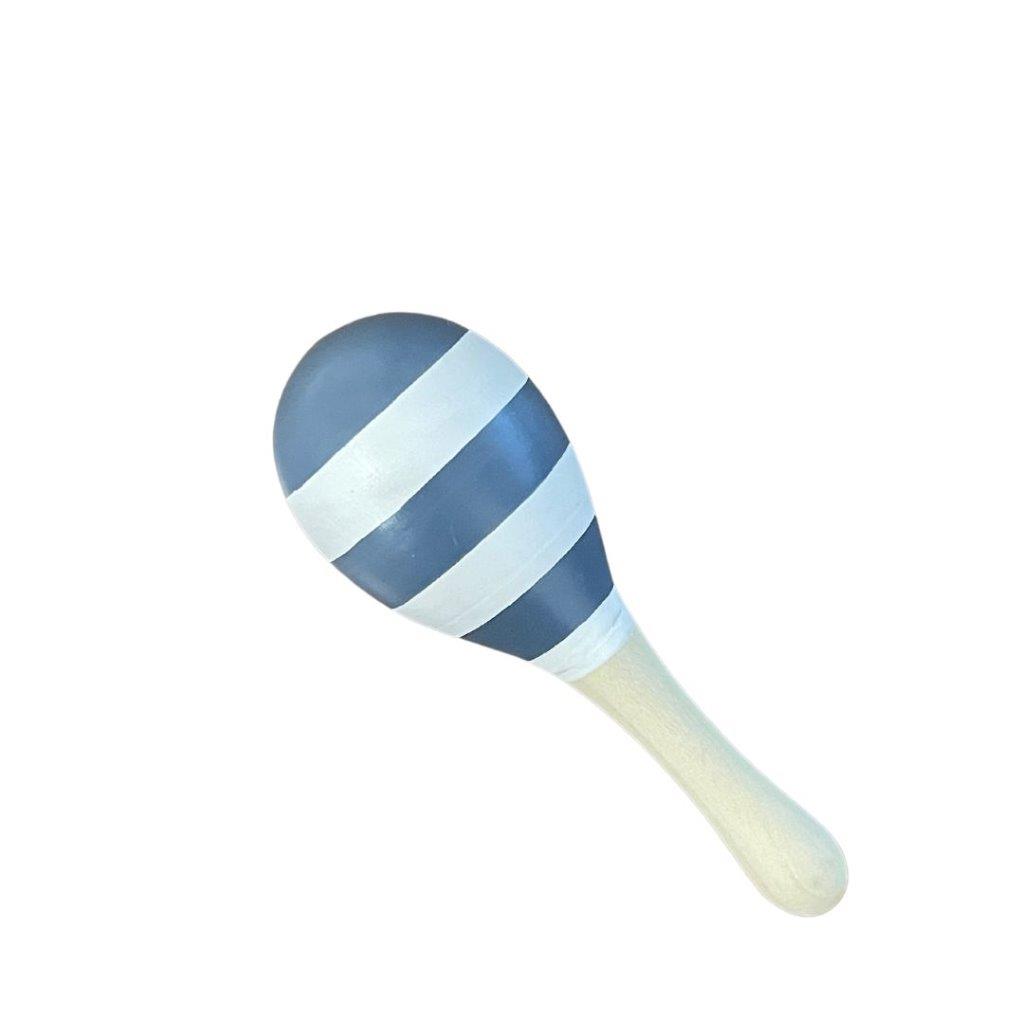 Small Wooden Maraca - Navy and White Stripe - Wooden Baby Toys 