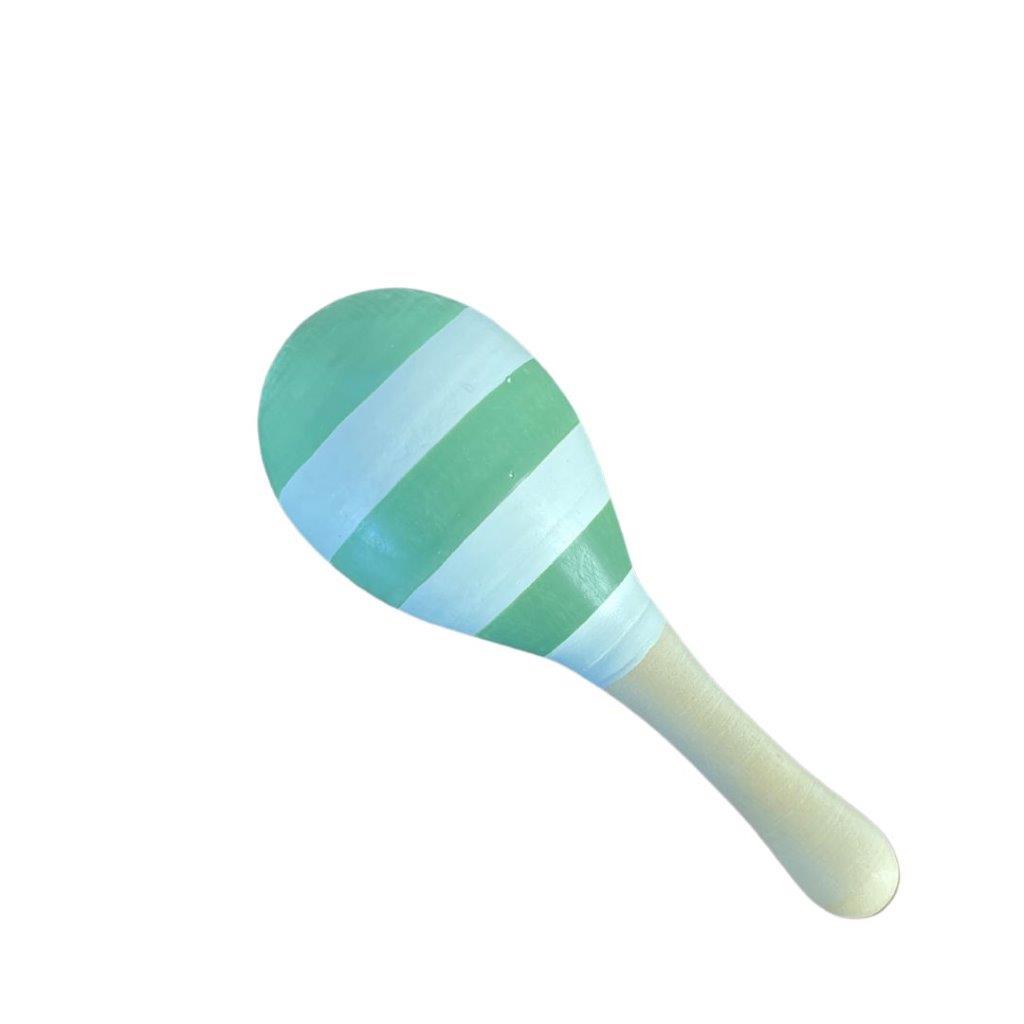 Small Wooden Maraca - Olive Green and White Stripe - Wooden Baby Toys 