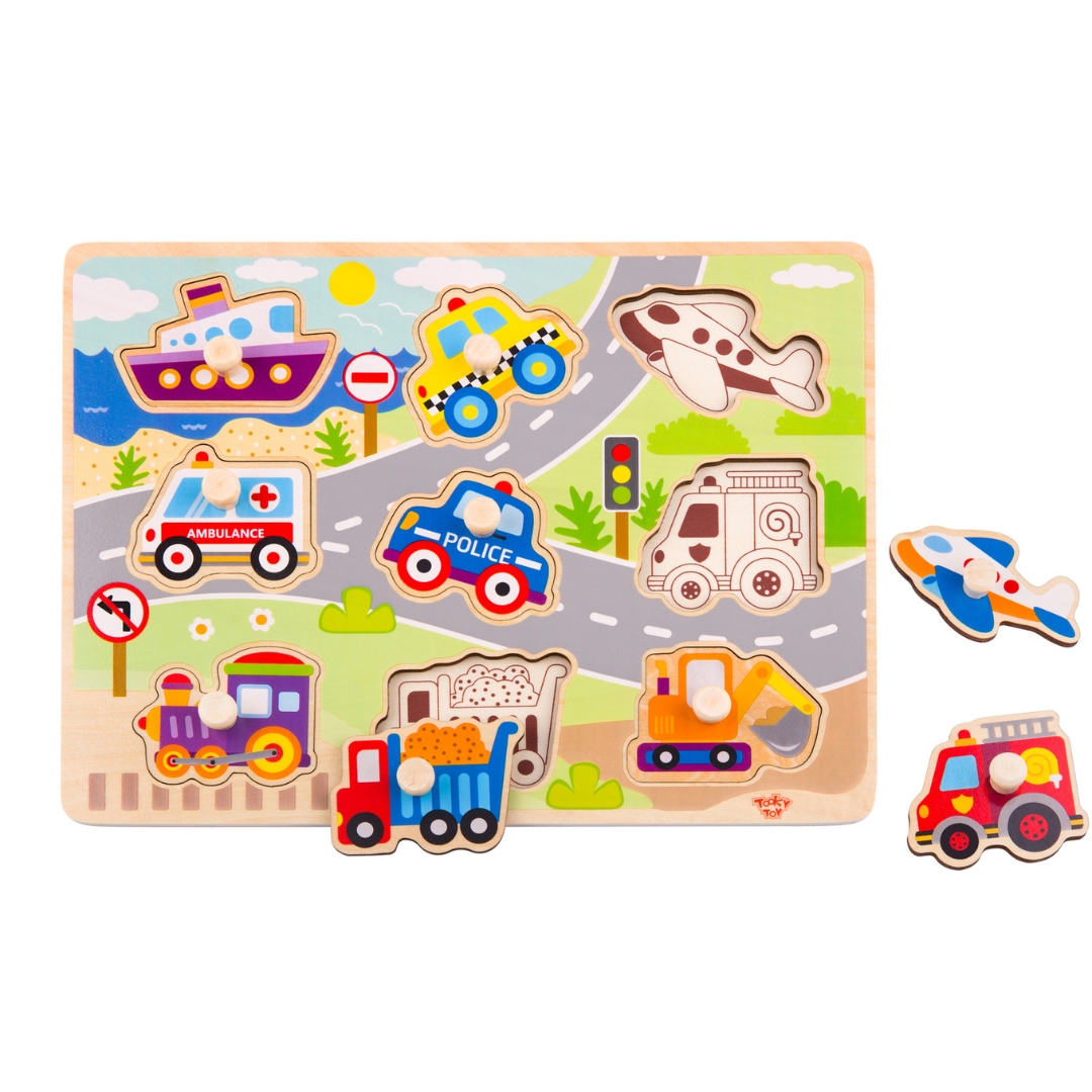 Wooden Vehicle Peg Puzzle Educational Toy Tooky Toy