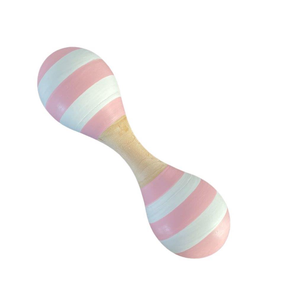 Wooden Maraca Double Ended - Pink and White Stripe - Wooden Baby Toys