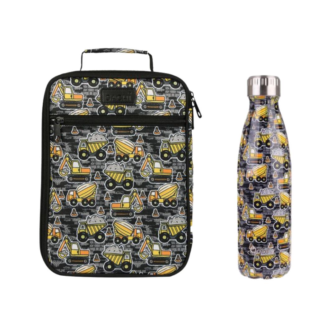 Sachi Construction Zone Bag and Bottle Combo - Kids Lunch Bag and Kids Drink Bottle