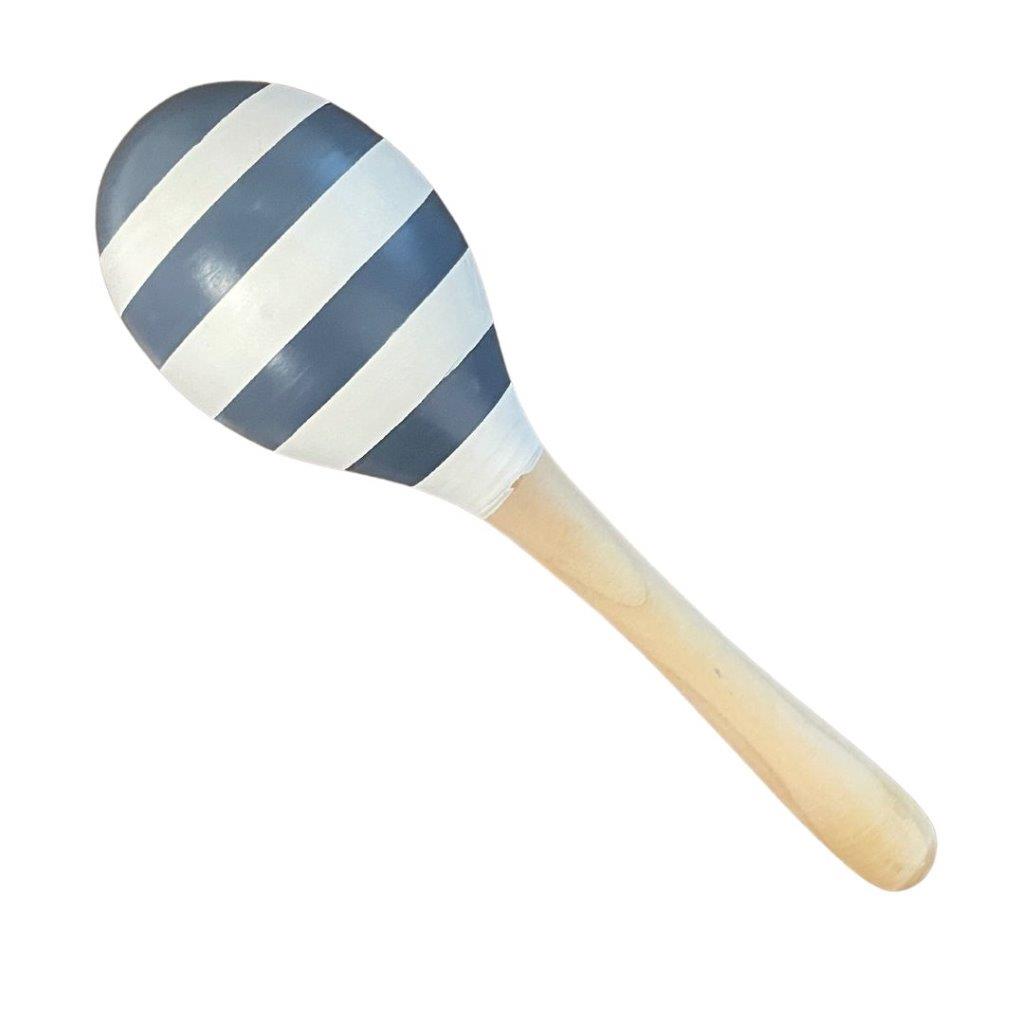 Large Wooden Maraca - Navy and White Stripe - Wooden Baby Toys