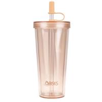 Oasis Double Wall Smoothie Tumbler with Straw 520ml Peach