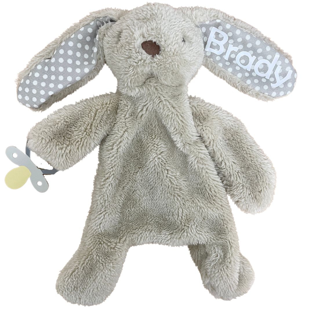 Personalised Bunny Comforter with Dummy Holder Beige and Grey