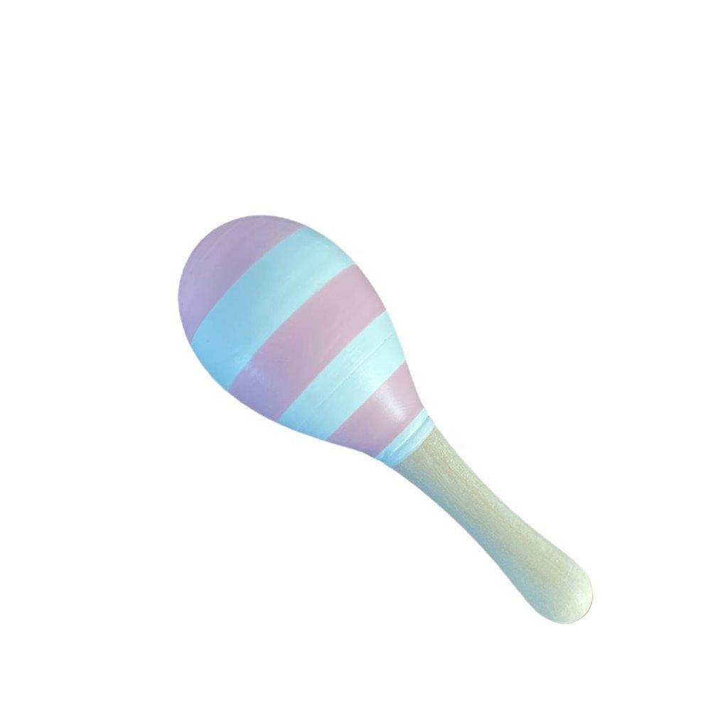 Small Wooden Maraca - Pink and White Stripe - Wooden Baby Toys 