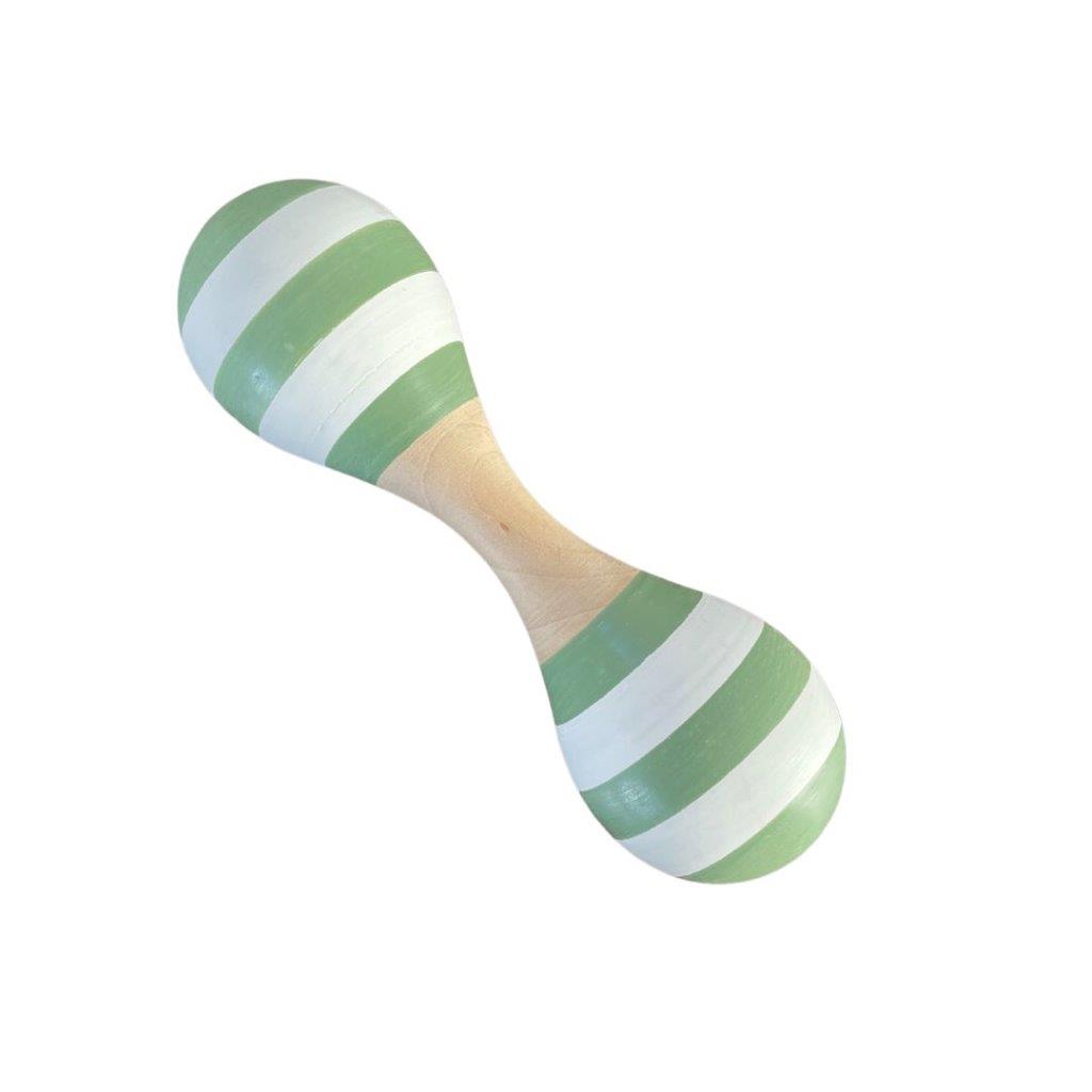 Wooden Maraca Double Ended - Olive Green and White Stripe - Wooden Baby Toys